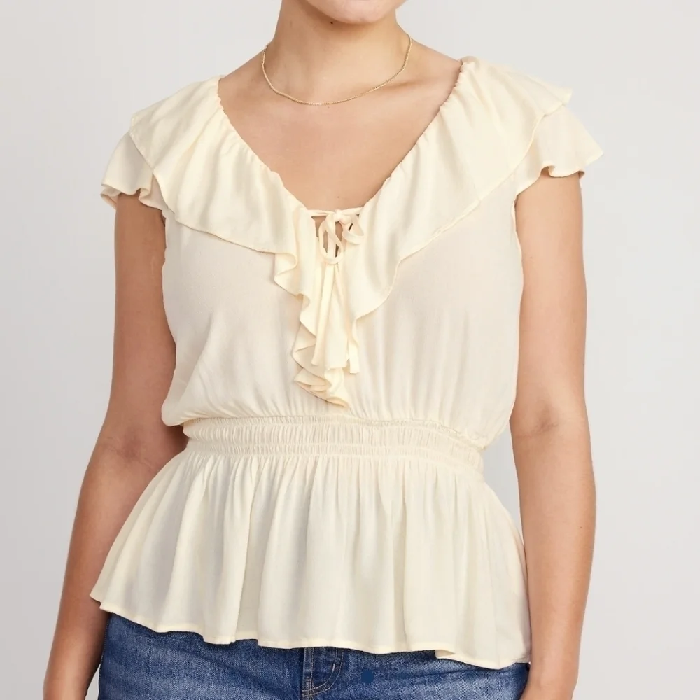 XXL - Old Navy | Waist-Defined Ruffle-Trim Top - Picture 5 of 5